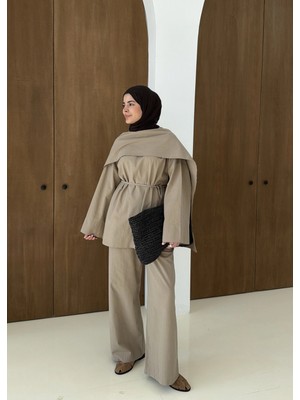 Moda Aksa 5471 *takım Seyyar Şallı Keten ( Vizon )