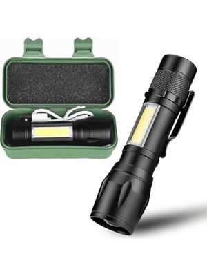 Royal Rain Store Home USB Şarjlı Mini El Feneri – Ultra Güçlü LED Fener, 3 Modlu Işık, Metal Kasa, Klipsli Taşınabilir Aydınlatma, Kutulu Cep Feneri, Şarj Kablosu Dahil