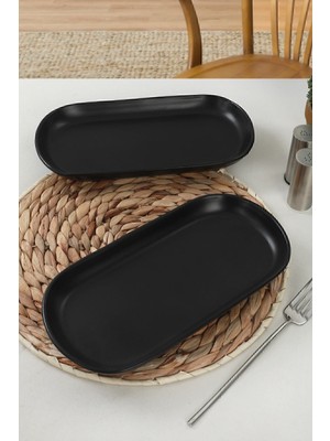 Mat Siyah Noyan Kayık Tabak 26 Cm, 2'li Set, Zarif ve Şık Tasarım