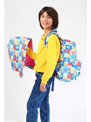 Royal Rain Store Kids Mavi Çok Renkli Robot Erkek Çocuk Okul Sırt Çantası - Yağmurluk Özellikli