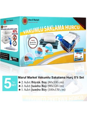 5'li Vakumlu Saklama Hurcu Seti, Jumbo Boylar Çift Kişilik Yorgan