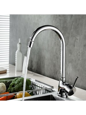 HMS Pirinç 360° Oynar Başlıklı Mutfak Evye Bataryası Krom Kaplama Tezgah Montajı ile Dayanıklı Yapı