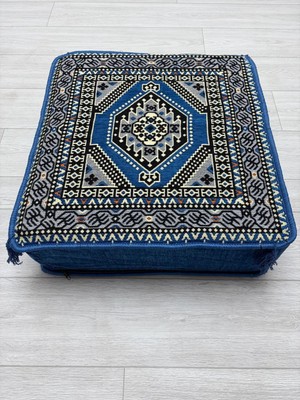 Bakırözü Home Mavi Yahyalı Modeli Çökmeyen Süngerli Şark Köşesi Orta Sehpa (60 x 60 x 20 Cm)