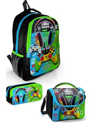 Royal Rain Store High Kids Kulaklık Game Desenli 3'lü Okul Çanta Seti SET0123667