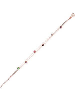 Afrodit Silver Renkli Taşlı Tasarım Kadın Gümüş Bileklik