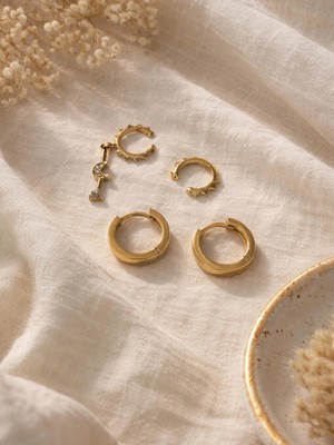 Retrobird 4'lü Pirinç Earcuff Kıkırdak Küpe Seti Kadın Sarı