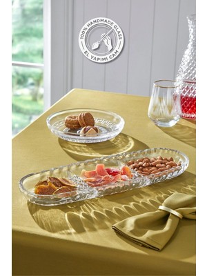 El Yapımı Cam Kayık Tabak, Şık ve Zarif Tasarım, 3 Bölmeli