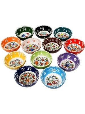 6'lı Seramik Çerezlik ve Sunum Kasesi, 8 Cm, Çini Motifli