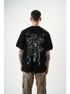 Respire Erkek Flow Nakışlı Oversize T-Shirt Siyah