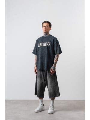 Respire Erkek Archive Nakışlı Oversize T-Shirt Siyah