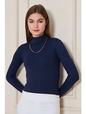 Irmak Kerekli Balıkçı Yaka Uzun Kol Badi Viskon Likralı Body 123 Lacivert