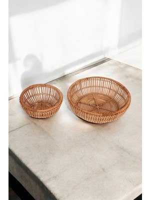 El Yapımı Rattan Tabak Seti, Doğal Dekoratif Meyve ve Ekmek Sepeti