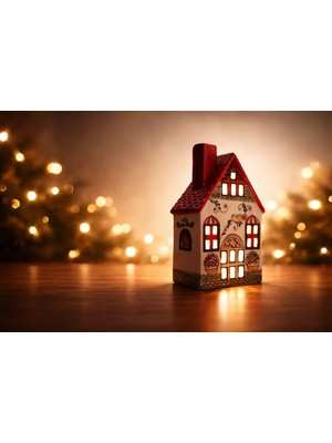 %100 El Yapımı Seramik Kır Evi Tarzı Mumluk - Sıcak ve Rahat Bir Ev Dekorasyonu Hediyesi 20X5 cm