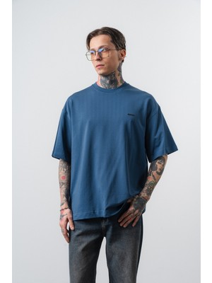 Erkek Respire Yazı Detaylı Oversize T-Shirt Lacivert
