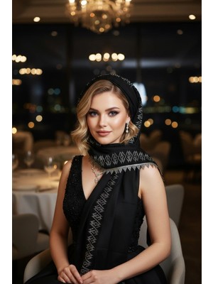 Muguetarts %100 Orijinal El Işlemeli Tel Örgü Şal, Sevgililer Günü Hediyesi 188X94CM