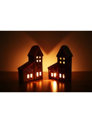 %100 El Yapımı Seramik Mum Evleri, Ev ve Bahçe Dekorasyonu, 17X12X6 cm (Adet)