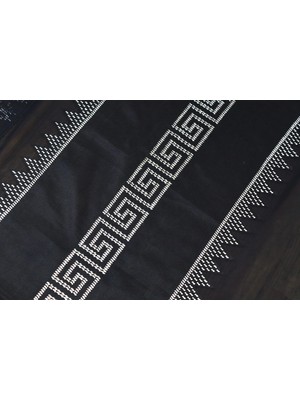 Muguetarts %100 El Yapımı Lüks Masa Örtüsü - Gümüş Tel Işlemeli Siyah Ankara Tül Runner 120X35CM