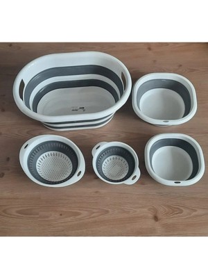 Katlanabilir Çamaşır Sepeti ve 2'li Badya ile 2'li Süzgeç Takımı