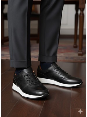 Paul Branco M-26155 Siyah-Beyaz Hakiki Deri Günlük Erkek Ayakkabı