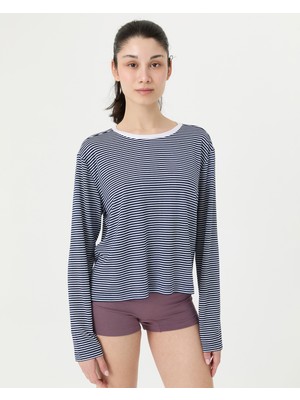 Ayma Active Lacivert Uzun Kollu Çizgili Tee