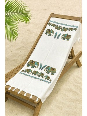 Lunga Vita Bambu Baskılı Plaj Havlusu Peştemali Organik Bambu 90X170 Ince Peştemal