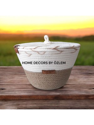 Şık Kapaklı Hasır Sepet, Organizer ve Dekorasyon Için 20X12 cm