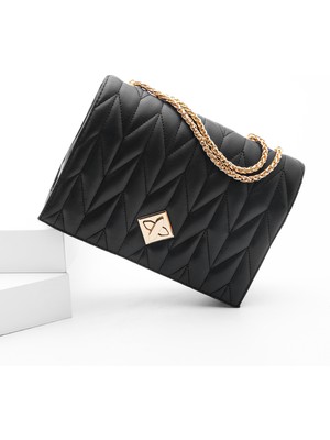 Marjin Kadın Altın Renkli Gold Zincirli Omuz Çantası Delbin Siyah