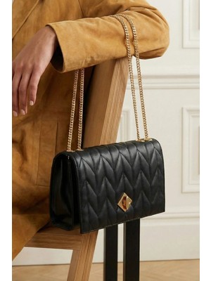 Marjin Kadın Altın Renkli Gold Zincirli Omuz Çantası Delbin Siyah