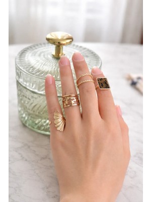 Retrobird Vintage Style Golden Romance 7'li Yüzük Seti Kadın Gold Renkli