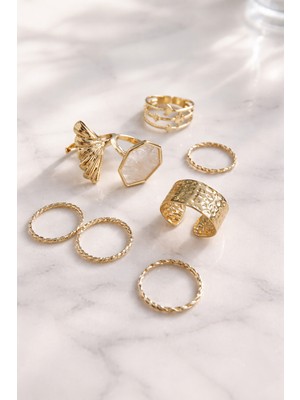 Retrobird Vintage Style Golden Romance 8'li Yüzük Seti Kadın Gold Renkli
