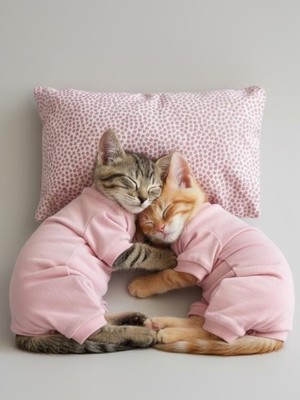 Kemique Minimini Kapler Kedi Uyku Seti | Penye Kedi Tulum ve Mini Yastık Takımı | Pamuklu | Tüy Dökülmesini Azaltır |