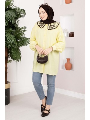 SVS Yaka Nakışlı Tesettür Tunik Sarı
