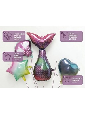 Deniz Kızı Kuyruğu Folyo Balon Seti Doğum Günü Parti Seti 4 Parça