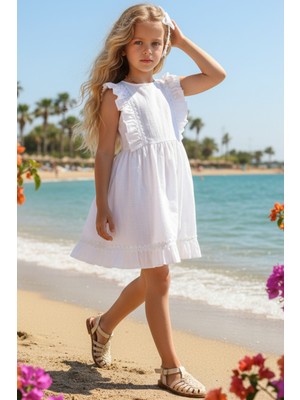 Parla Kids Kız Çocuk Eloise Keten Kolsuz Fırfırlı Dantel Detaylı Elbise Toka Takım