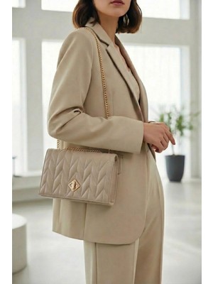 Marjin Kadın Vizon Renkli Zincirli Omuz Çantası Poliüretan Malzeme ile Şık Tasarım