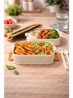 2 Katlı Taşınabilir Yemek Kabı Lunch Box Diyet Beslenme Kutusu Saklama Kabı Çatal Kaşıklı Sefer Tası