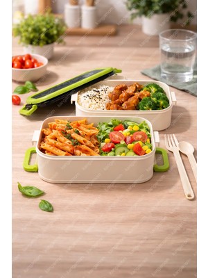 2 Katlı Taşınabilir Yemek Kabı Lunch Box Diyet Beslenme Kutusu Saklama Kabı Çatal Kaşıklı Sefer Tası