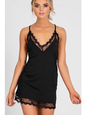 Merry See Dantel Işlemeli Siyah Gecelik İç Giyim Kadın M Beden 90% Polyester %10 Elastan
