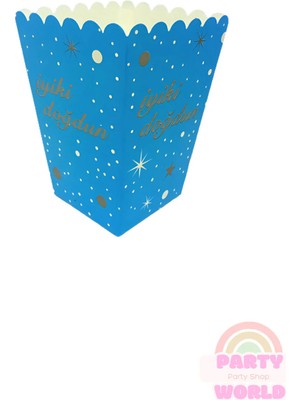 Party World 8'li Mavi Gold "iyi Ki Doğdun" Yazılı Mısır Kutusu – Karton