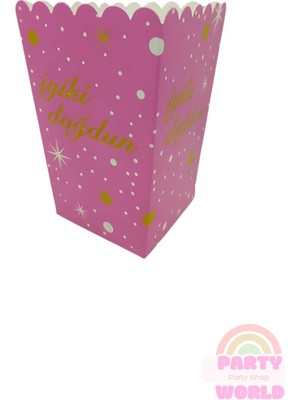 Party World 8'li Pembe Gold "iyi Ki Doğdun" Yazılı Mısır Kutusu – Karton