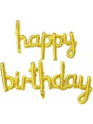 Party World Altın Renk Küçük Harfli "happy Birthday" Takım Folyo Balon Birleşik Yazı Şeklinde