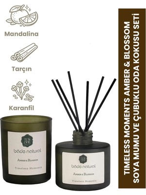 Bade Natural Timeless Moments Amber & Blossom Soya Mumu ve Çubuklu Oda Kokusu