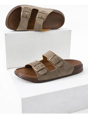 Adımist Erkek Ortopedik Günlük Yumuşak Deri Tokalı Ev Dışarı Terlik