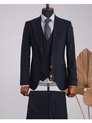 Taxi Giyim Üçlü Takım Elbise - Kristal Kumaş - Lacivert - TG3KL1