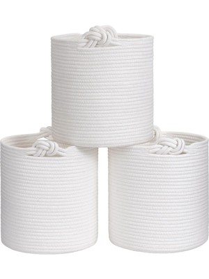 Örgü Saplı 3'lü Düzenleyici Sepet Seti, Hasır Dokuma, 30X30 cm