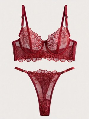 Kırmızı Dantel Balenli Sütyen Takımı 80B