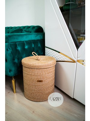Çamaşır ve Oyuncaklar Için Şık Jüt Hasır Sepet, Kapaklı ve Pratik Kullanım