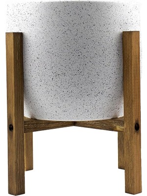 Royal Rain Store Tasarımı Ev Dekorasyon Aksesuar Beyaz Granit Toprak Saksı Saksılık Salon Çiçeklik 4 Ayaklı - 19 cm