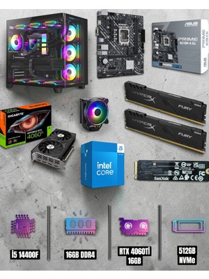 Symoon I5 14400F  Işlemci 16GB Ram  512GB Nmve 4060TI 16GB Ekran Kartlı Gaming Pc
