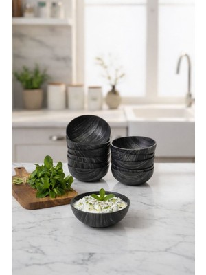 12'li Ahşap Görünümlü Mini Yuvarlak Kase Seti, Çerez ve Kahvaltılık